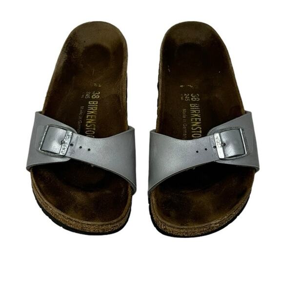 Birkenstock Silver Madrid One Strap Cork Footbed Slide Sandals Size 38 US 7 - Picture 1 of 13